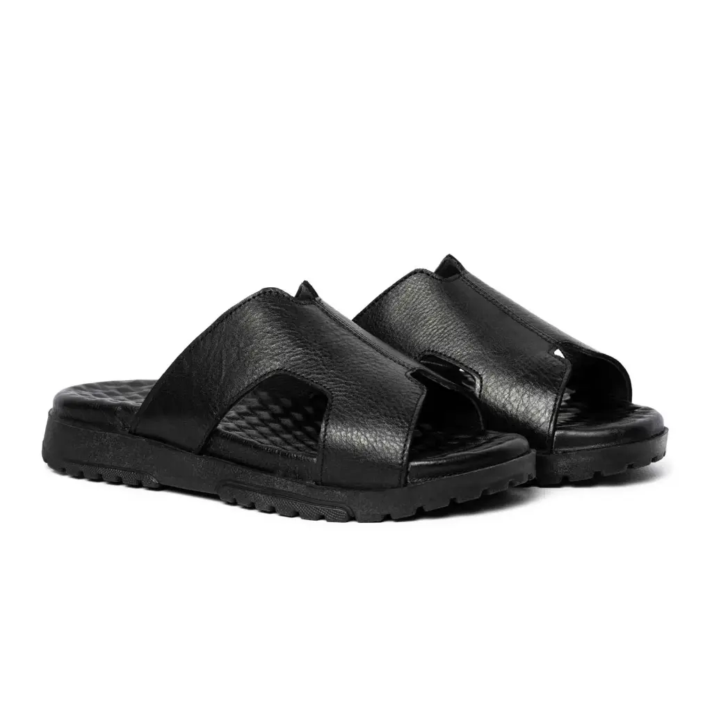 [693] Doman Men’s Leather Slippers (Nappa) (41, Black)