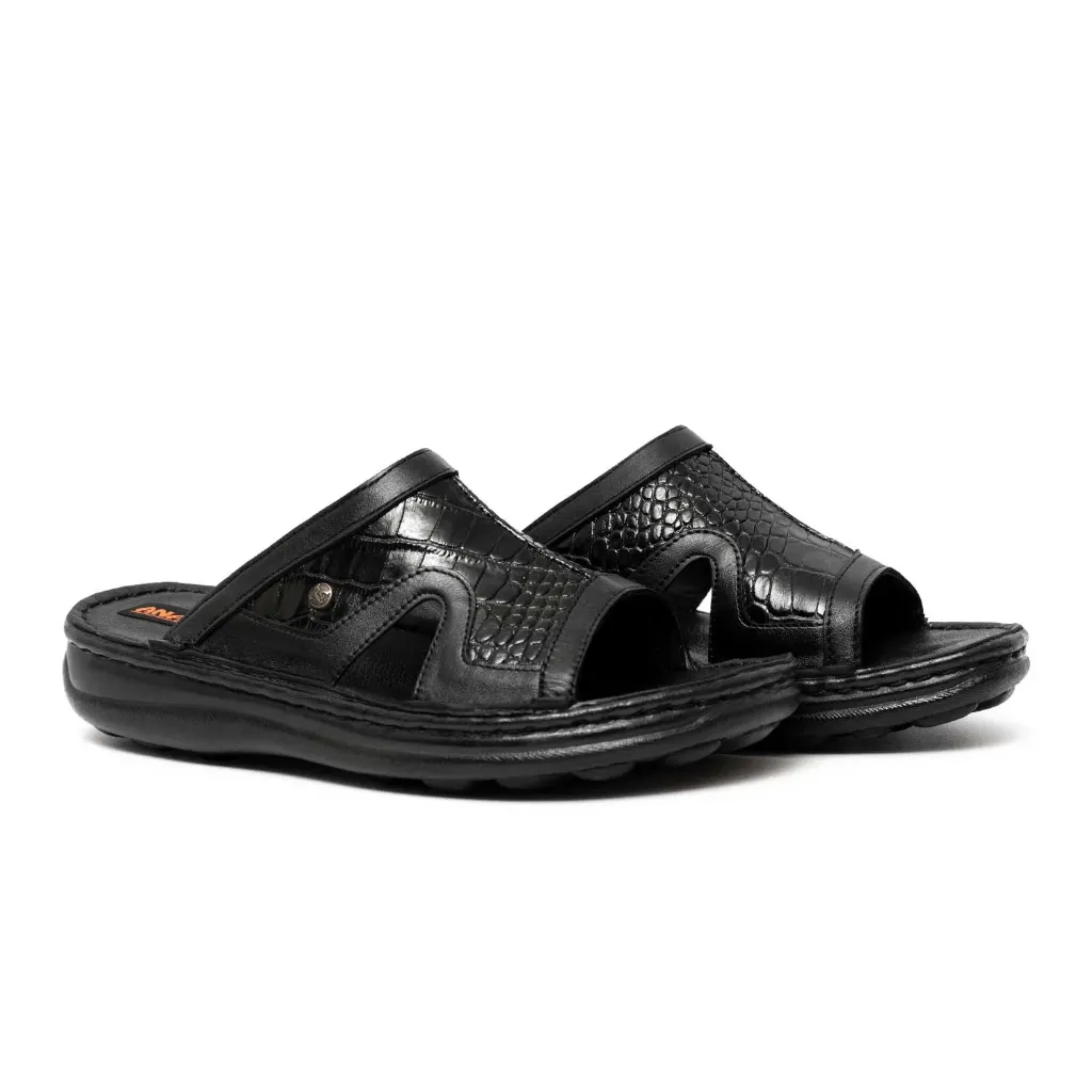 [703] Alborz Men’s Leather Slippers (Croco) (40, Black)