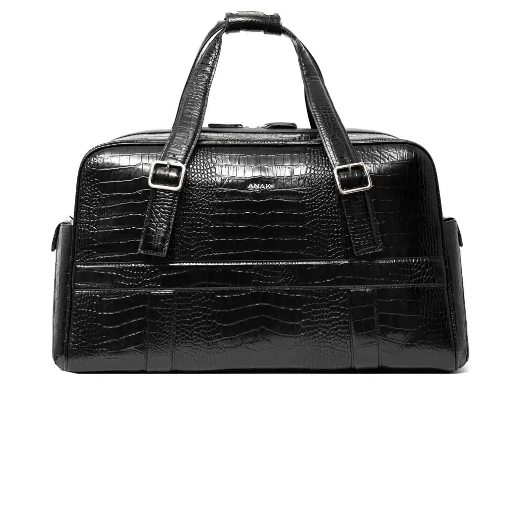 [907] Takin Leather Duffle Bag (Croco-Nappa) (Black)