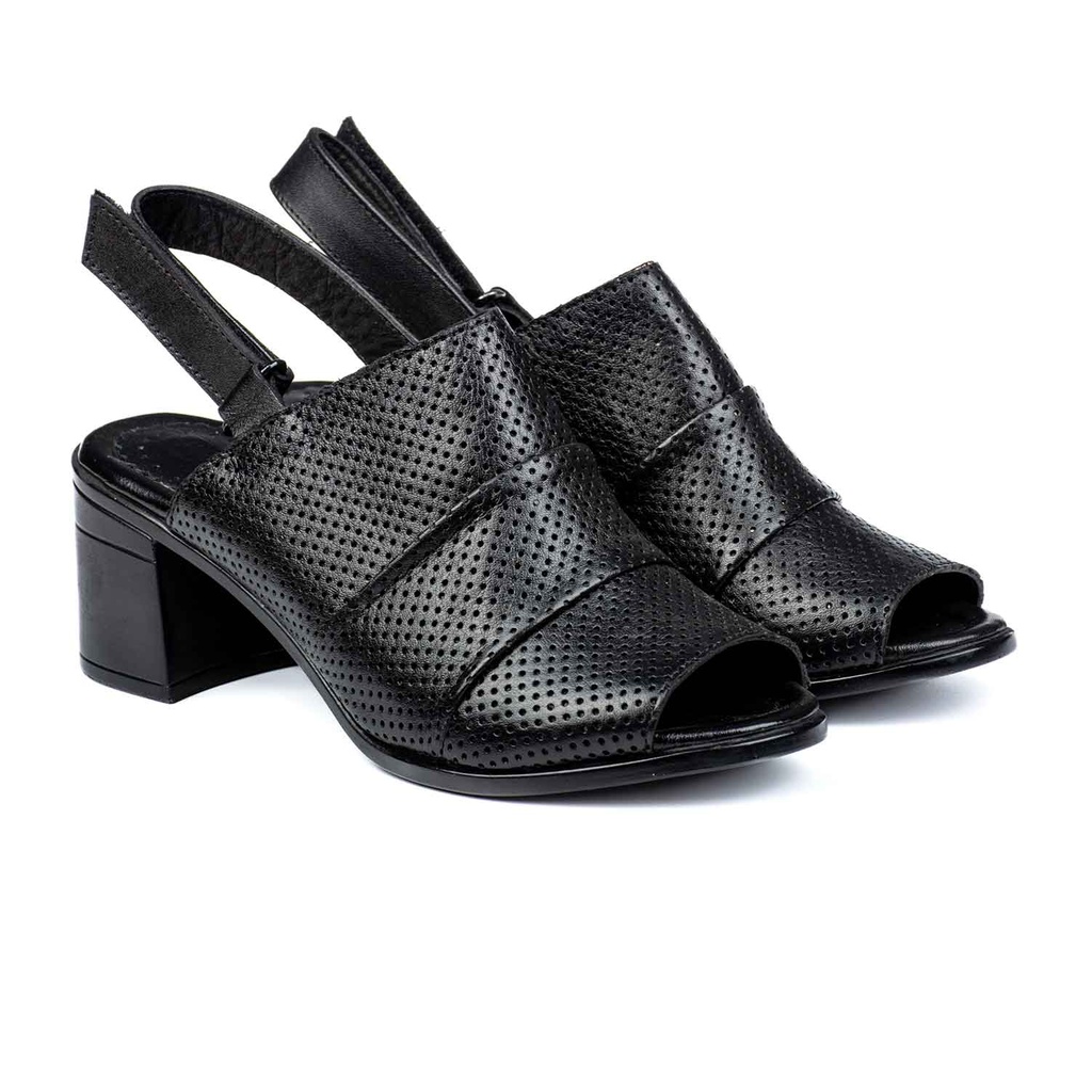 [389] Block-Heel Open Toe Sandals (Black, 36)