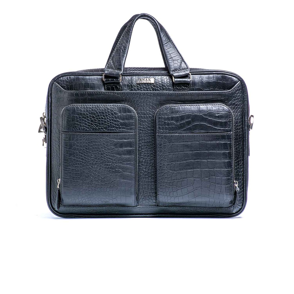 Black leather 2024 laptop tote